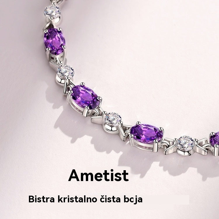💞✨💜Elegantna, minimalistička, nišna ametist srebrna narukvica