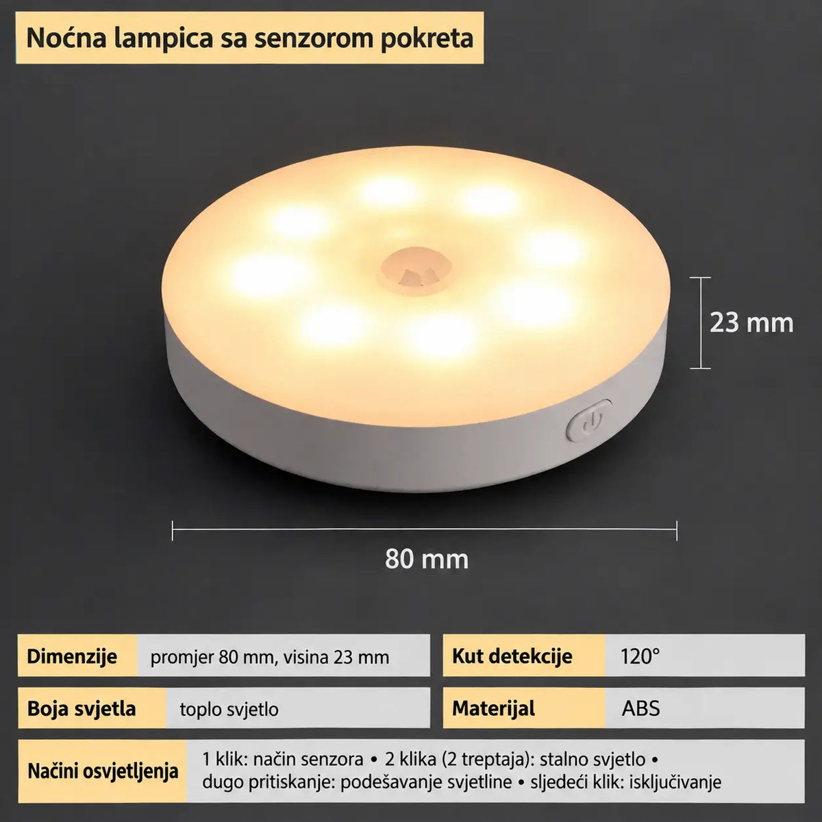 【Kupite 1, drugi dobijte besplatno】💡Pametno punjivo LED svjetlo sa senzorom pokreta – praktično i korisno.