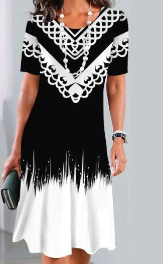 ✨ ✨【XS-5XL】👗👗2025 nowa letnia elegancka sukienka z okrągłym dekoltem i nadrukiem, wygodna i oddychająca