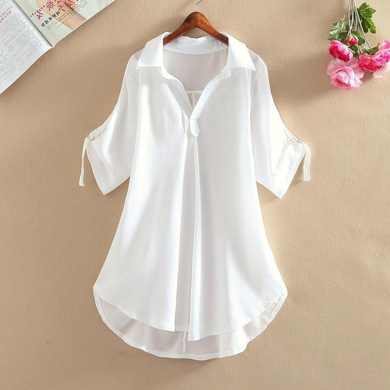 ✨💗【Ograniczona ilość sztuk🔥】【S-3XL】2025 Nowa modna elegancka luźna swobodna koszula z szyfonu w jednolitym kolorze