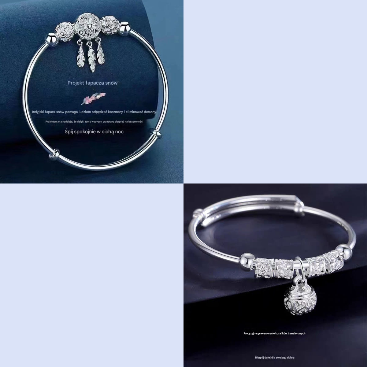 ✨💎【Kup 1, a 1 dostaniesz gratis】Damska wysokiej jakości regulowana bransoletka ze srebra próby 925 — bransoletka łapacz snów + bransoletka na szczęście