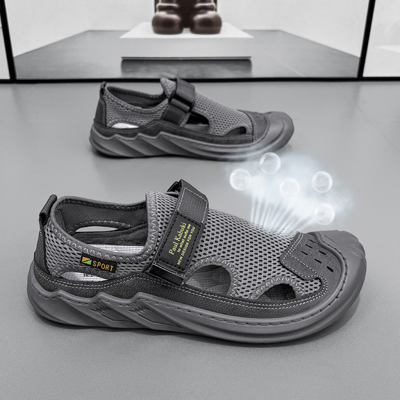 šBaotou MÄskie SandaÅy 2024 Letnie Prawdziwej Skóry Siatki OddychajÄ
ce MiÄkkie Dno Na rzep3633387