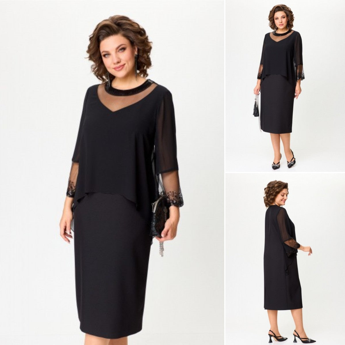 ✨🔥【S-5XL】2024 zimowa nowa moda elegancka retro czarna koronkowa sukienka-3839121