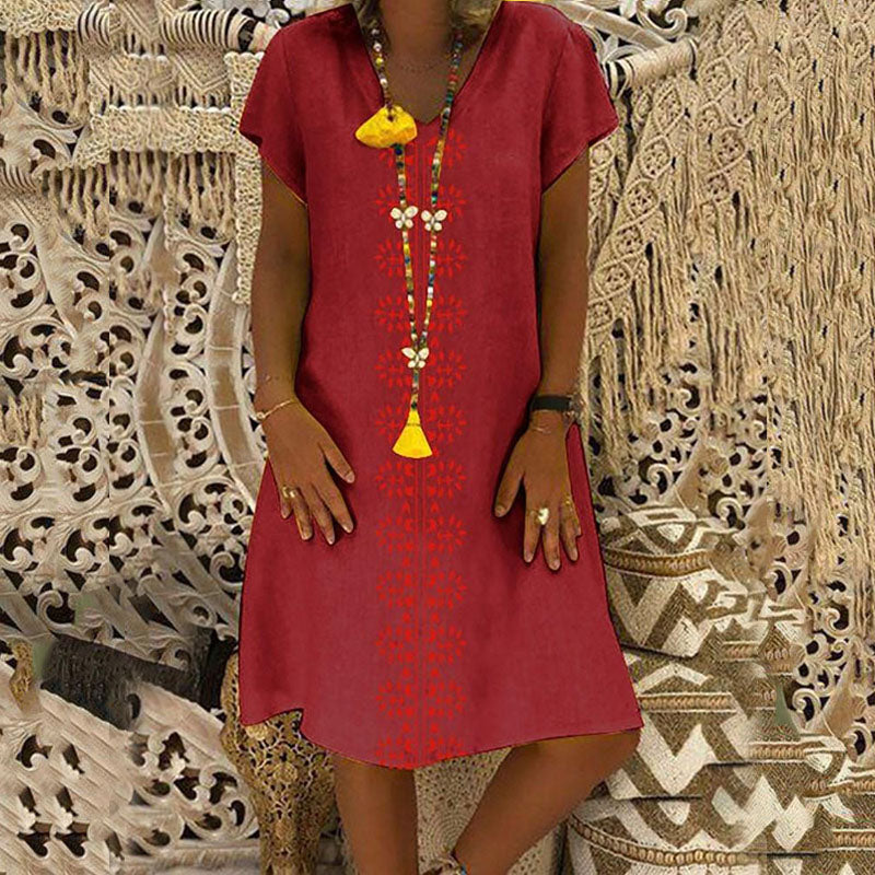 👑Oferta specjalna 【S-5XL】 Letnia prosta damska sukienka z nadrukiem bawełny z dekoltem w serek