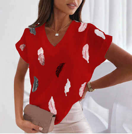 🎉🌈【Ograniczona ilość】🔥✨【S-6XL】2025 Lato Nowy Prosty Wygodny Miękki Damski T-shirt z nadrukiem 3D Piór