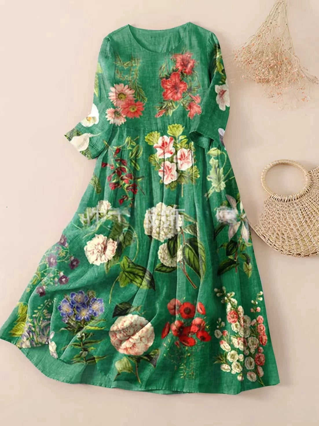 【S-3XL】🌼2024 nowa plisowana sukienka z okrągłym dekoltem i kwiatowym nadrukiem🌸3642425