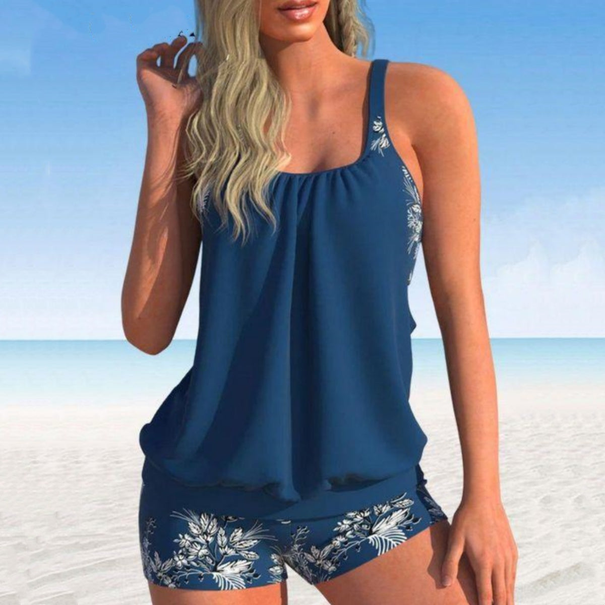 🌴🌈【50% zniżki na lato 】【S-5XL】🌊👙 Duży rozmiar damski szybkoschnący dwuczęściowy drukowany kostium kąpielowy + bokserki