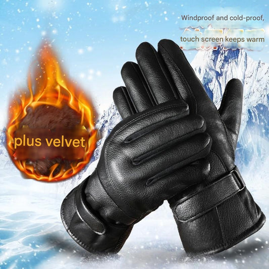 🧤🔥2024 zimowe, ciepłe, pluszowe, wodoodporne skórzane rękawiczki w nowym stylu z ekranem dotykowym-3818744