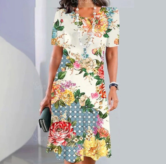 ✨ ✨【XS-5XL】👗👗2025 nowa letnia elegancka sukienka z okrągłym dekoltem i nadrukiem, wygodna i oddychająca