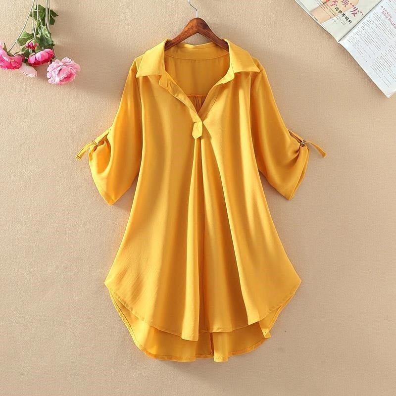 ✨💗【Ograniczona ilość sztuk🔥】【S-3XL】2025 Nowa modna elegancka luźna swobodna koszula z szyfonu w jednolitym kolorze
