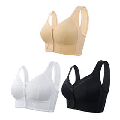 🎁(3 szt)💕🎁【45kg-155kg】Oversized oddychający biustonosz z miękkiej bawełny, zapinany z przodu na guziki