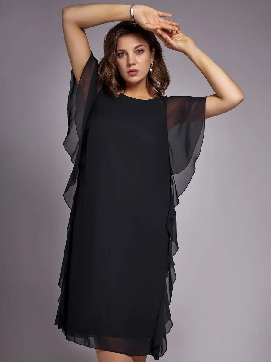 šćS-5XLćšElegancka wyszczuplajÄ
ca sukienka w jednolitym kolorze-3701500