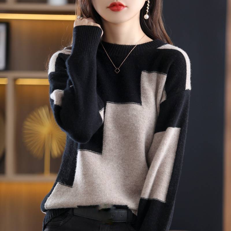 ☃️🎉【S-3XL】2024 nou pulover de cașmir de toamnă și iarnă, pulover scurt de lână, cu gât rotund, tricot, pulover largi-3835994