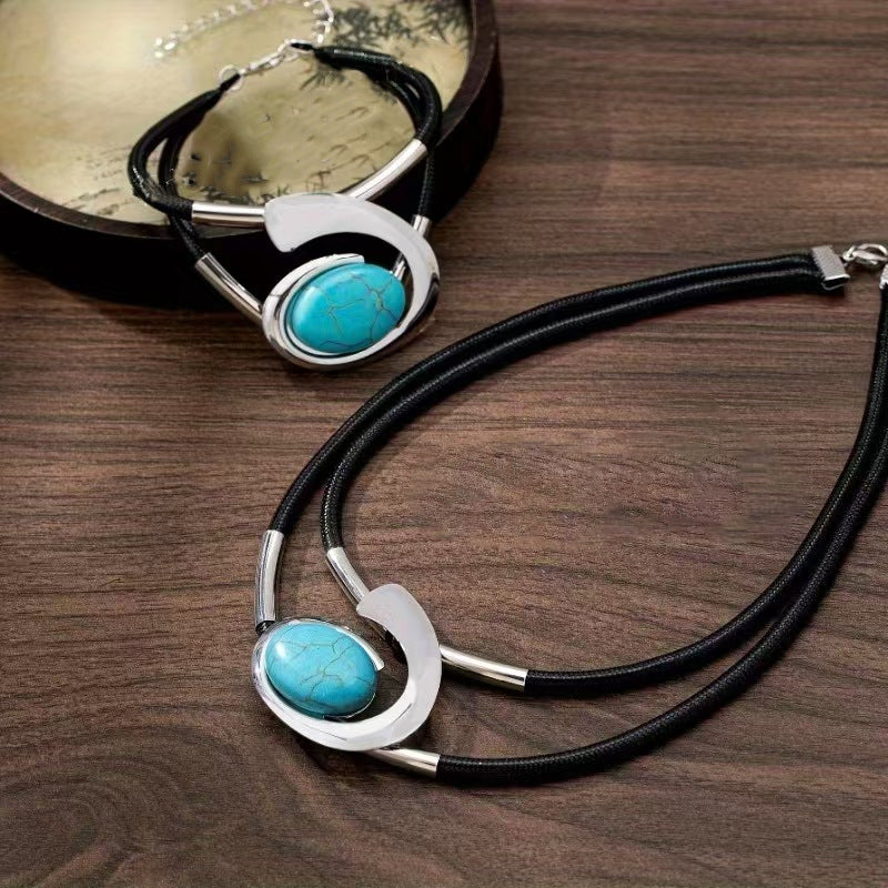 ✨Nowość, gorąca wyprzedaż🔥【Kup jeden, a drugi dostaniesz gratis】Zestaw naszyjnika i bransoletki w stylu boho z kamieniami szlachetnymi.wysoka jakość, modny i trendy