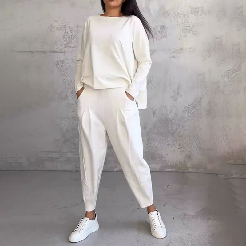 💕【40% ZNIŻKI】💕 【S-5XL】💕 Okrągły dekolt, długie rękawy, spodnie, casualowy garnitur (top + spodnie)