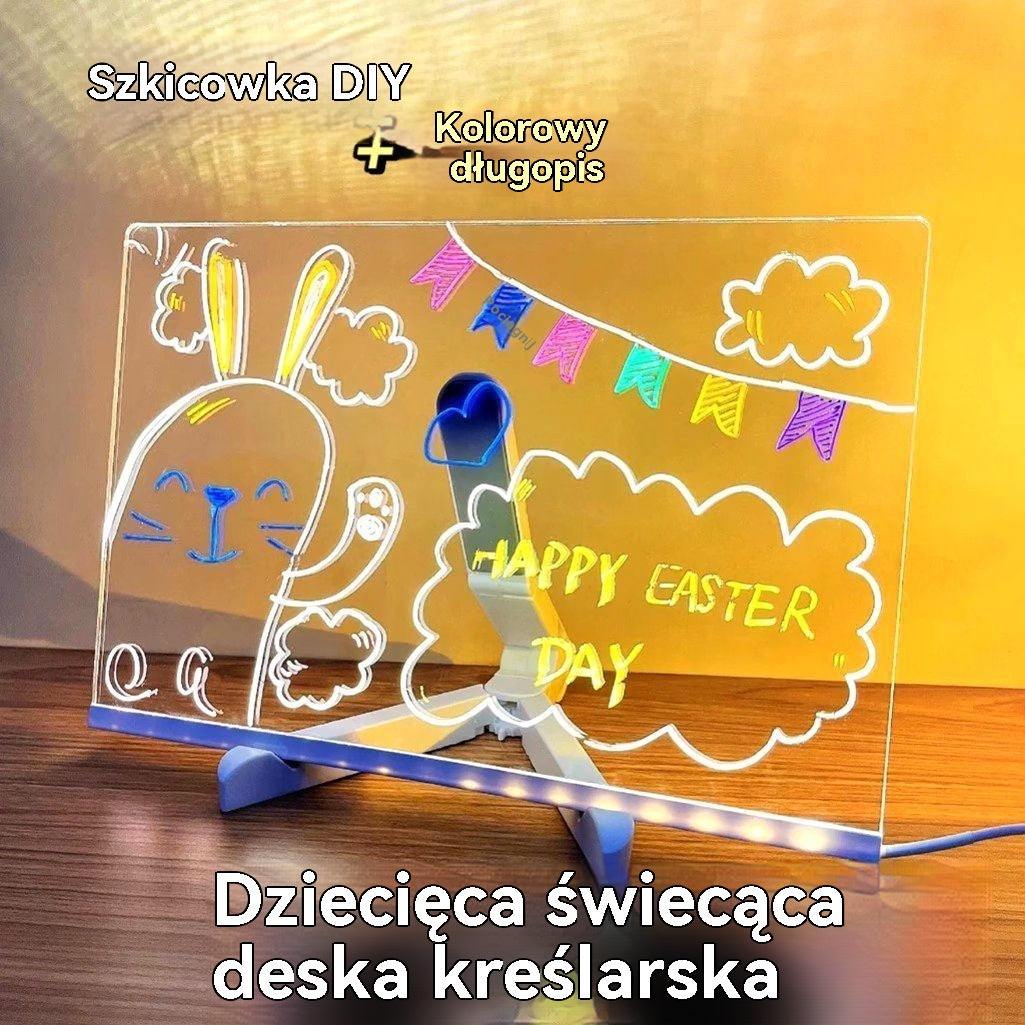 🎨💡✏️ Świecąca tablica do rysowania dla dzieci - ręcznie robiona, DIY Graffiti, zmazywalna, edukacyjna fluorescencyjna tablica do rysowania.