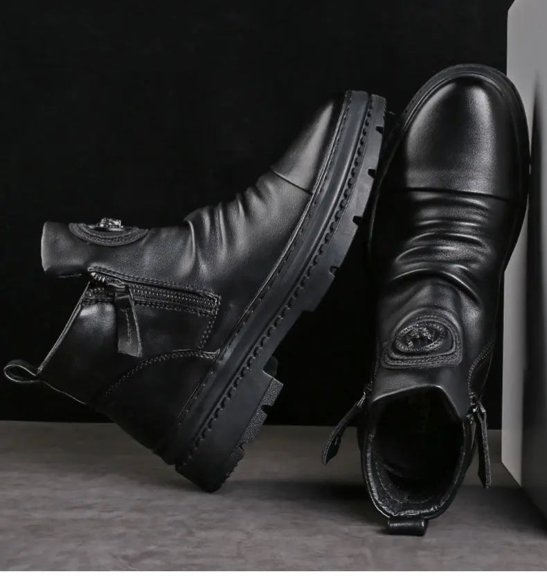 🔥😎💥【39-44】 Nowe brytyjskie skórzane wysokie buty męskie z grubą podeszwą