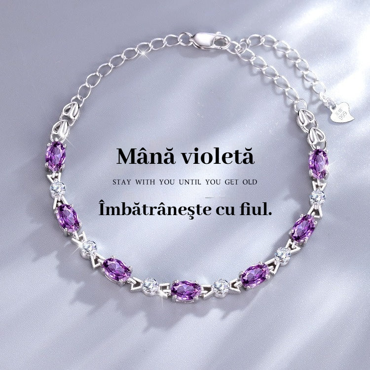 😀💜Bransoletka z fioletowego ametystu ze srebra 925