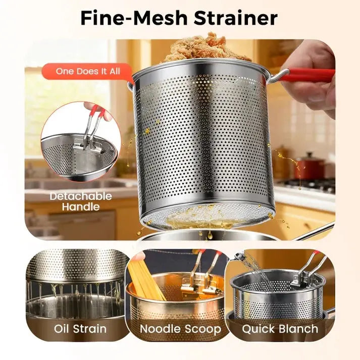 【Dvojdielna sada: hrniec + sitko】24 €🔥 Ušetrite až 50 %! 🎁 Multifunkčná fritéza z nehrdzavejúcej ocele 304