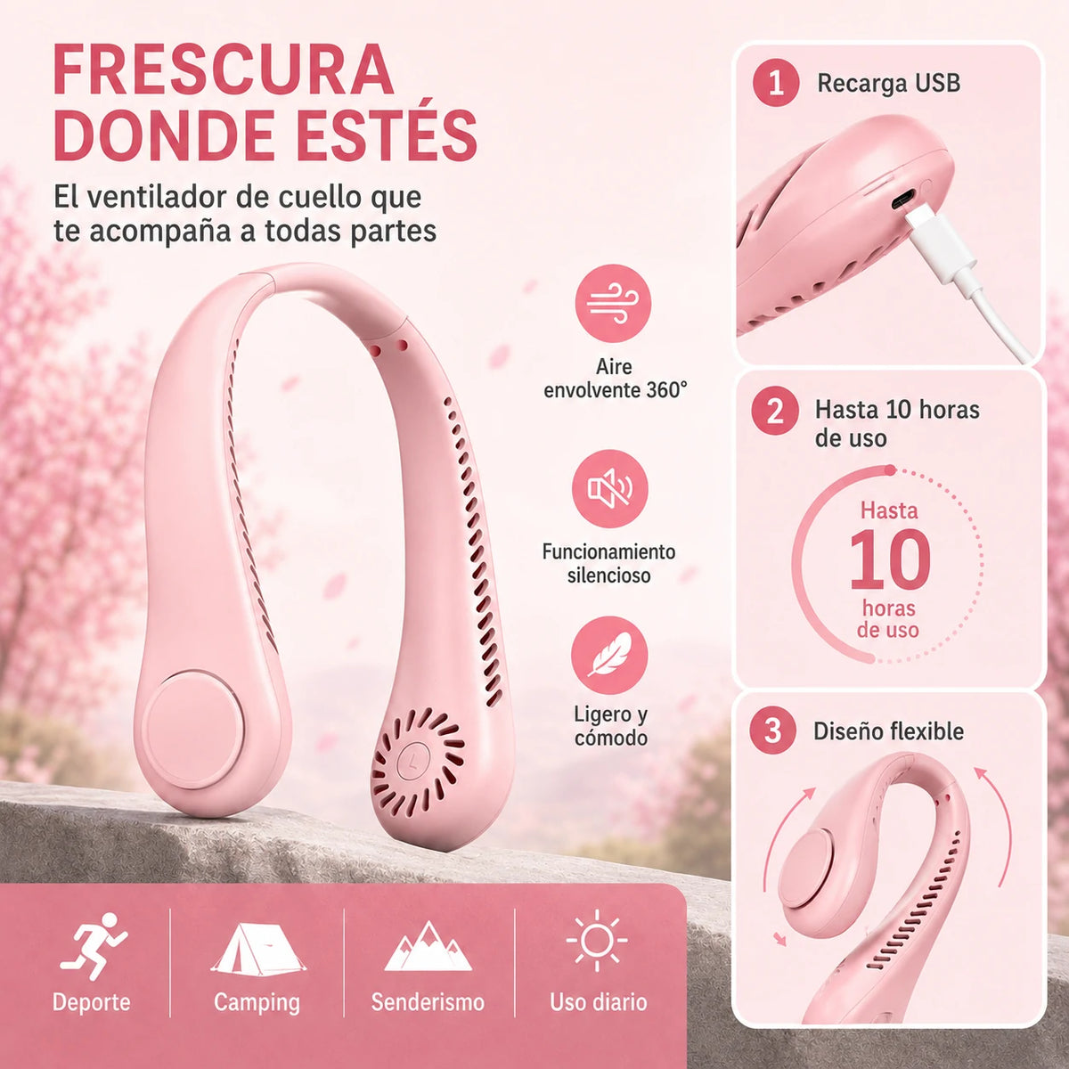 💨 Ventilador de cuello con aire frío – Ultrasilencioso, portátil y con rotación de 360° – Ideal para el verano 🌞