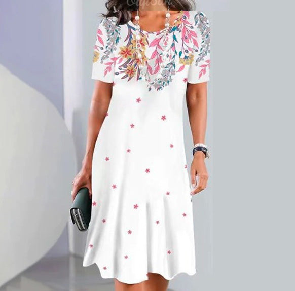 ✨ ✨【XS-5XL】👗👗2025 nowa letnia elegancka sukienka z okrągłym dekoltem i nadrukiem, wygodna i oddychająca