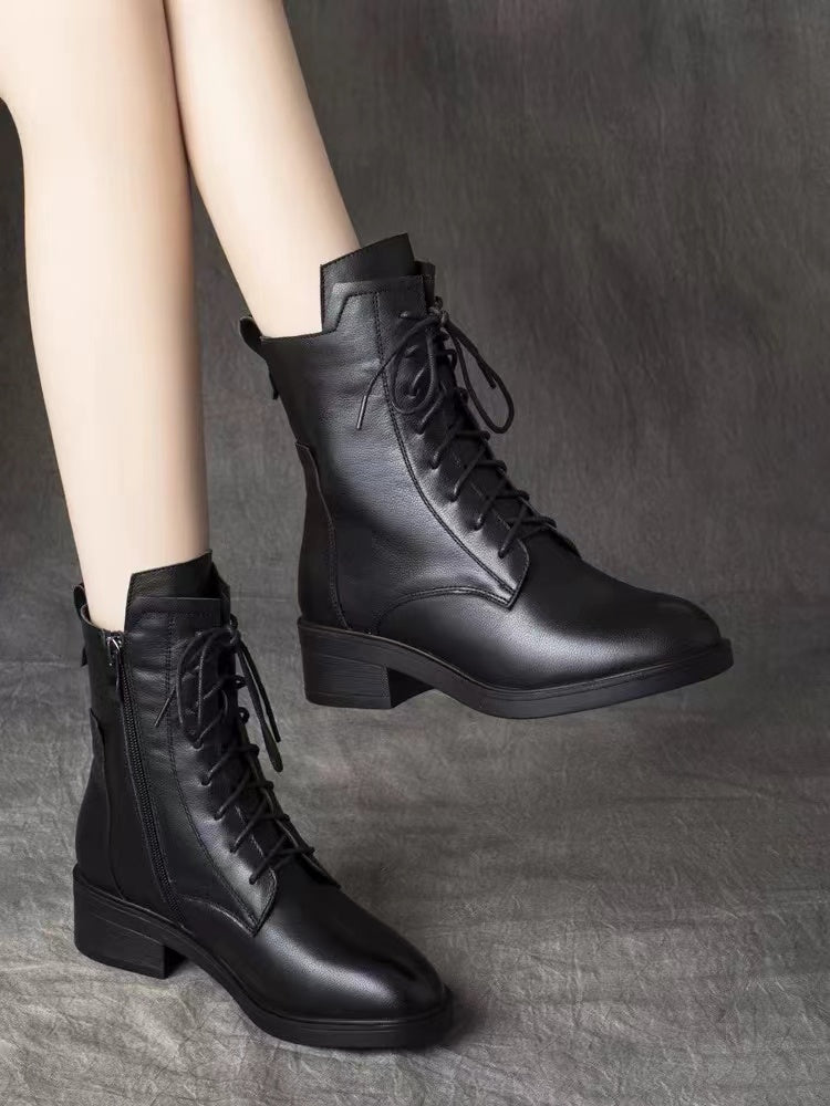 【Jesienna nowość】🍁🍂【35-41】 Stylowe i eleganckie damskie skórzane buty Martin z noskiem w szpic