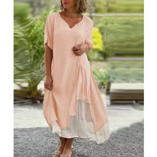 💐💐【S-4XL】Modna, nieregularna, dwuczęściowa bawełniana sukienka z dekoltem w serek
