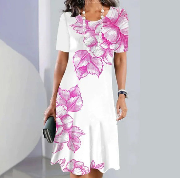 ✨ ✨【XS-5XL】👗👗2025 nowa letnia elegancka sukienka z okrągłym dekoltem i nadrukiem, wygodna i oddychająca