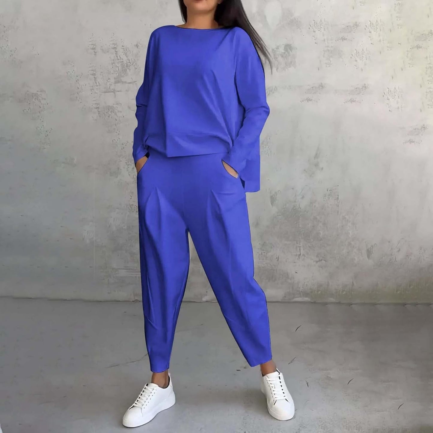 💕【40% ZNIŻKI】💕 【S-5XL】💕 Okrągły dekolt, długie rękawy, spodnie, casualowy garnitur (top + spodnie)