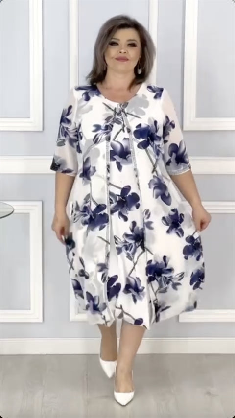 šćS-5XLćNowa sukienka z nadrukiem w dużych rozmiarach z 2025 r., elegancki styl, odpowiednia do noszenia na co dzieÅ i na imprezy.