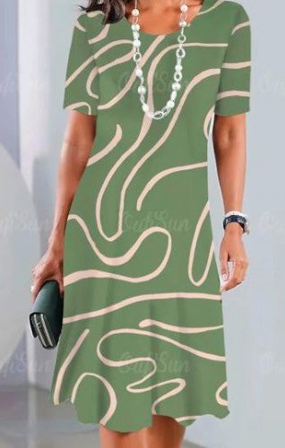 ✨ ✨【XS-5XL】👗👗2025 nowa letnia elegancka sukienka z okrągłym dekoltem i nadrukiem, wygodna i oddychająca