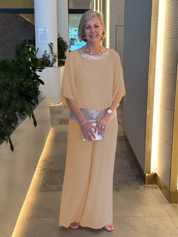 š„°šćS-3XLć2025 Nowy zestaw spodni z szerokÄ
 nogawkÄ
 z cekinami i okrÄ
gÅym dekoltem