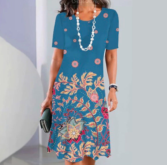 ✨ ✨【XS-5XL】👗👗2025 nowa letnia elegancka sukienka z okrągłym dekoltem i nadrukiem, wygodna i oddychająca