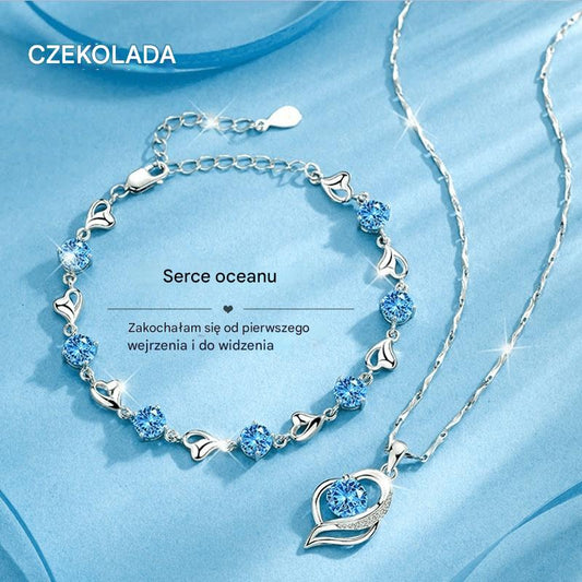 ✨💎Serce oceanu 925 srebro bransoletka + naszyjnik zestaw
