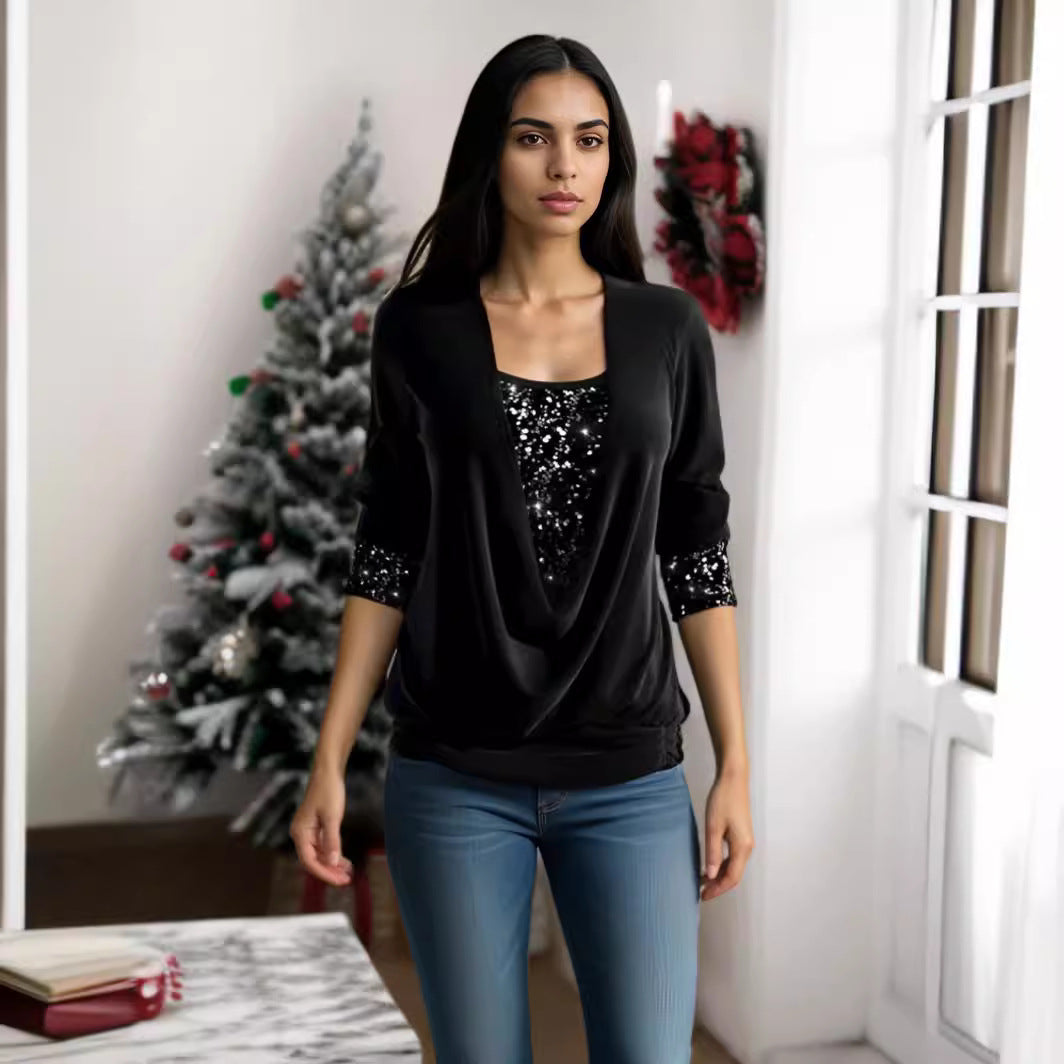✨🎁【S-3XL】2025 Wiosna Nowe Modne Błyszczące Damskie Wysokiej Jakości Eleganckie Długie Rękawy Topy