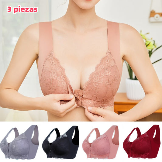 ✨【3/6 sztuk】Duży, seksowny biustonosz z zapięciem z przodu, bez stalowego kółka, piękna bielizna z tyłu