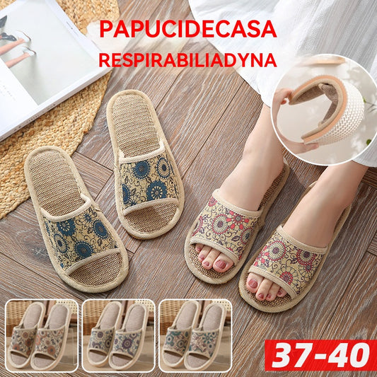 🔥👡【3 pary】【37-40】Nowe damskie kapcie z haftowanego lnu i bawełny na 2025 rok, odpowiednie na każdą porę roku.
