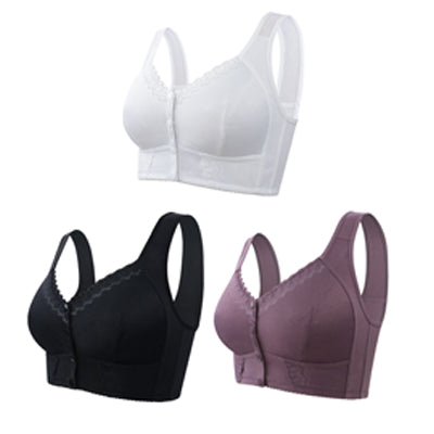 🎁(3 szt)💕🎁【45kg-155kg】Oversized oddychający biustonosz z miękkiej bawełny, zapinany z przodu na guziki