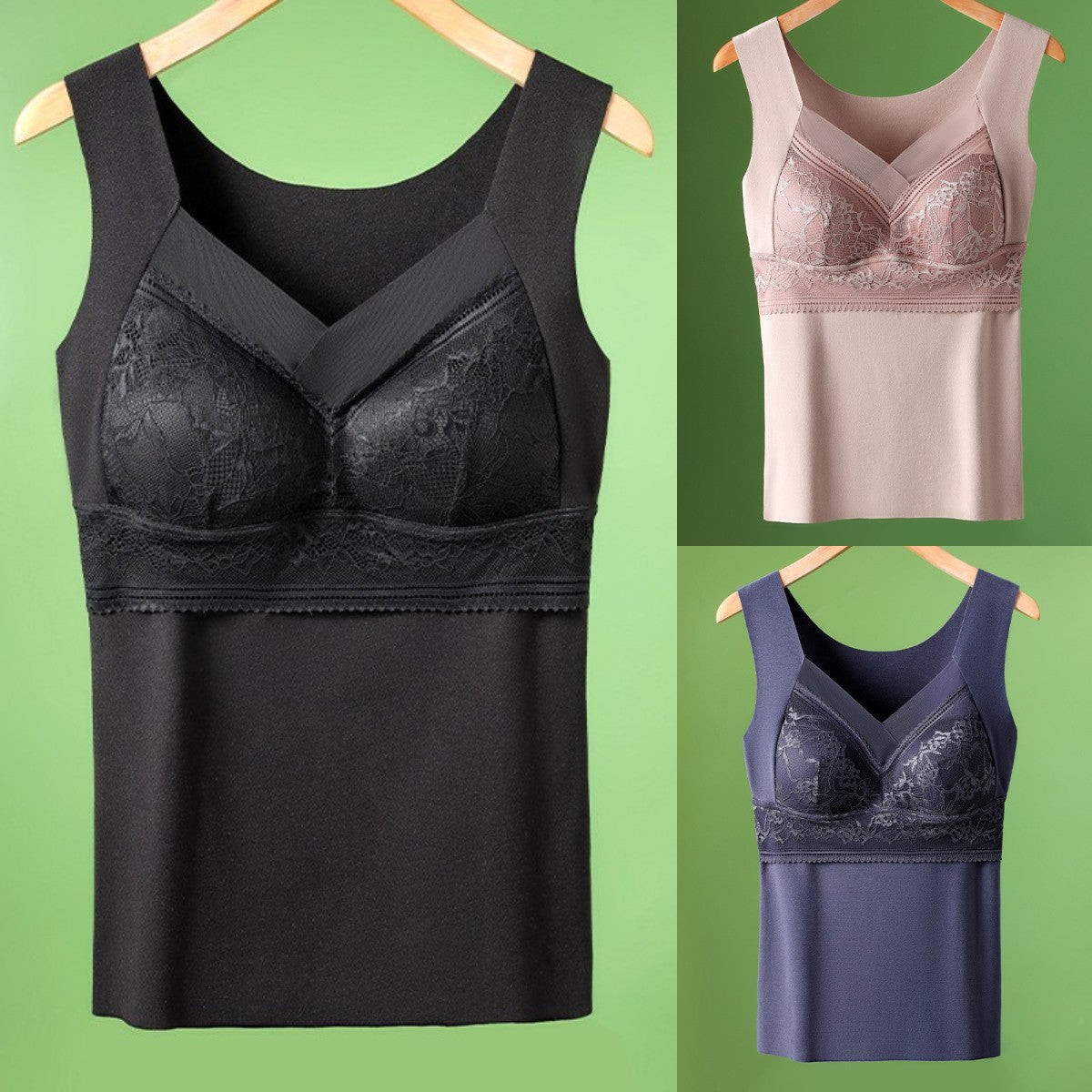 🔥❤️【Комплект от три части】Дамско дантелено бельо от гъши пух за есен и зима, прилепнало и топло【40-100 кг】