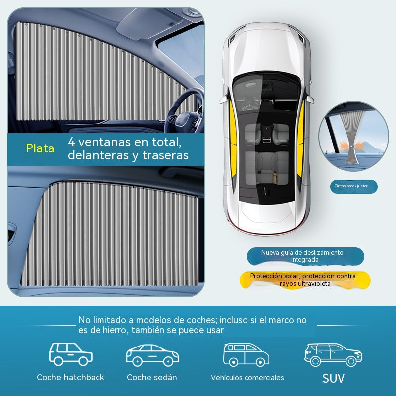 🚗【Juego de 4 piezas】 Cortina parasol con riel deslizante para ventana de coche y aislamiento térmico