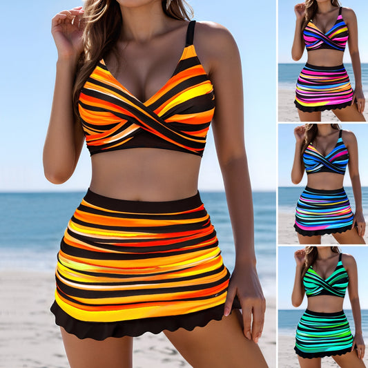 🩱👙【Ograniczona czasowo zniżka 50%🔥】【S-2XL】Nowy, letni, modny, miękki, paskowany, dwuczęściowy kostium kąpielowy