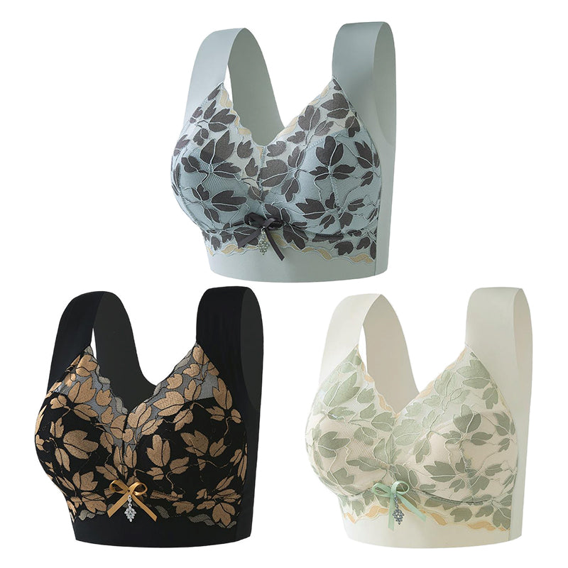 💌🌈【3 sztuki】【M-4XL】Biustonosz koronkowy w dużym rozmiarze bez stalowych kółek, luksusowy, piękny, seksowny biustonosz z tyłu