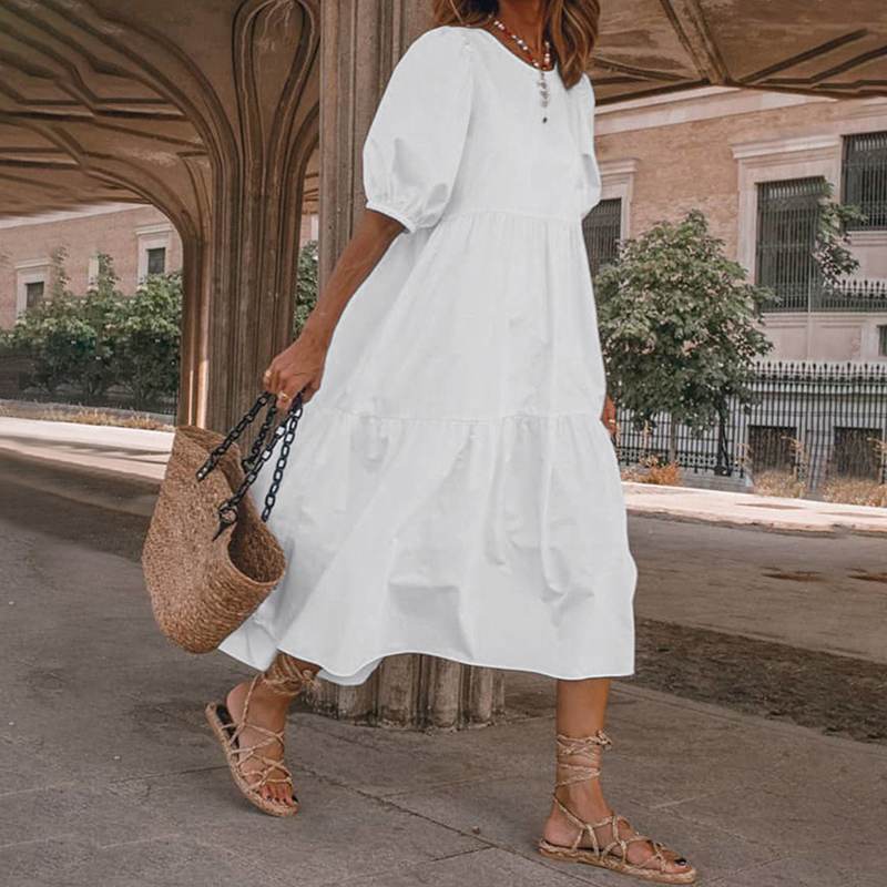 Nowość【S-5XL】Damska sukienka letnia w stylu boho z naturalnej bawełny i lnu, sukienka retro z okrągłym dekoltem