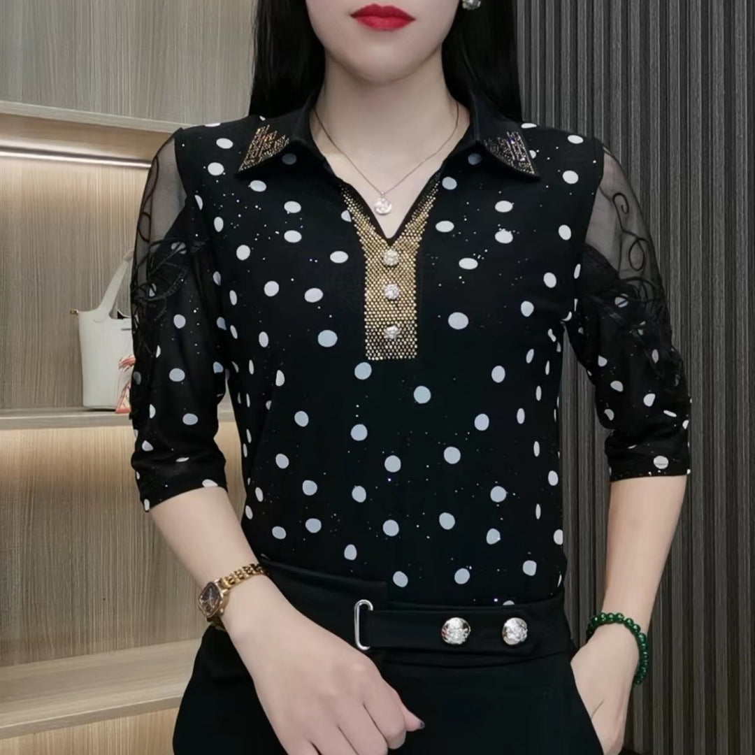 😍【M-4XL】2025 Nowa moda w kropki – damska koszulka z diamentami3900172
