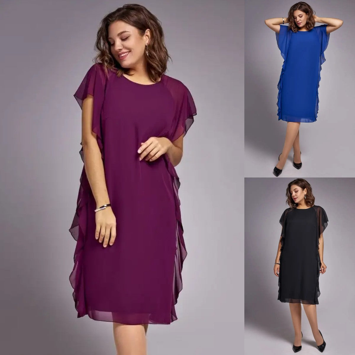 šćS-5XLćšElegancka wyszczuplajÄ
ca sukienka w jednolitym kolorze-3701500