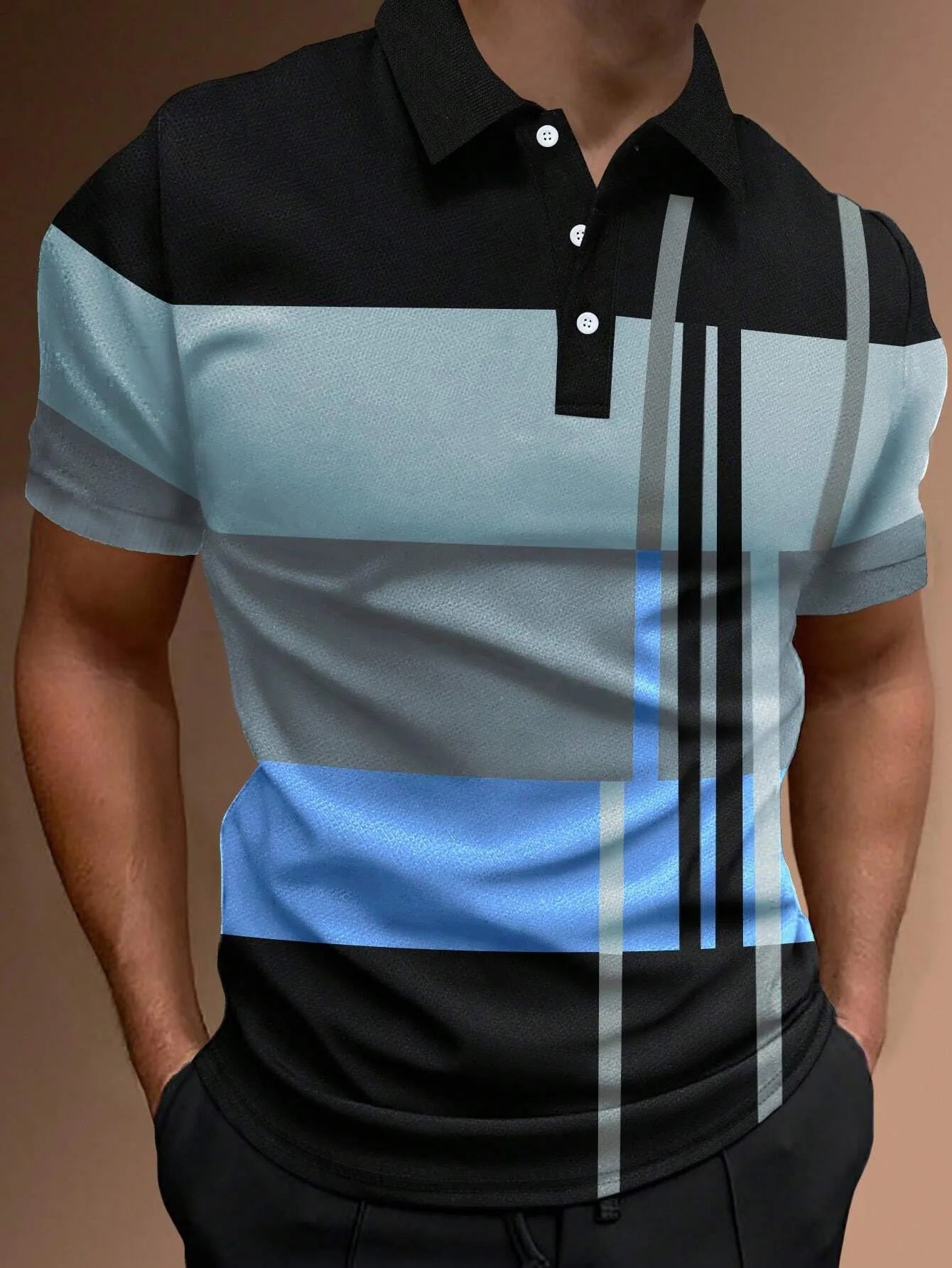 🔥【50% ZNIŻKI】👔【S-6XL】Męska koszulka POLO z nadrukiem 3D w paski i kolorowymi nadrukami--3706859