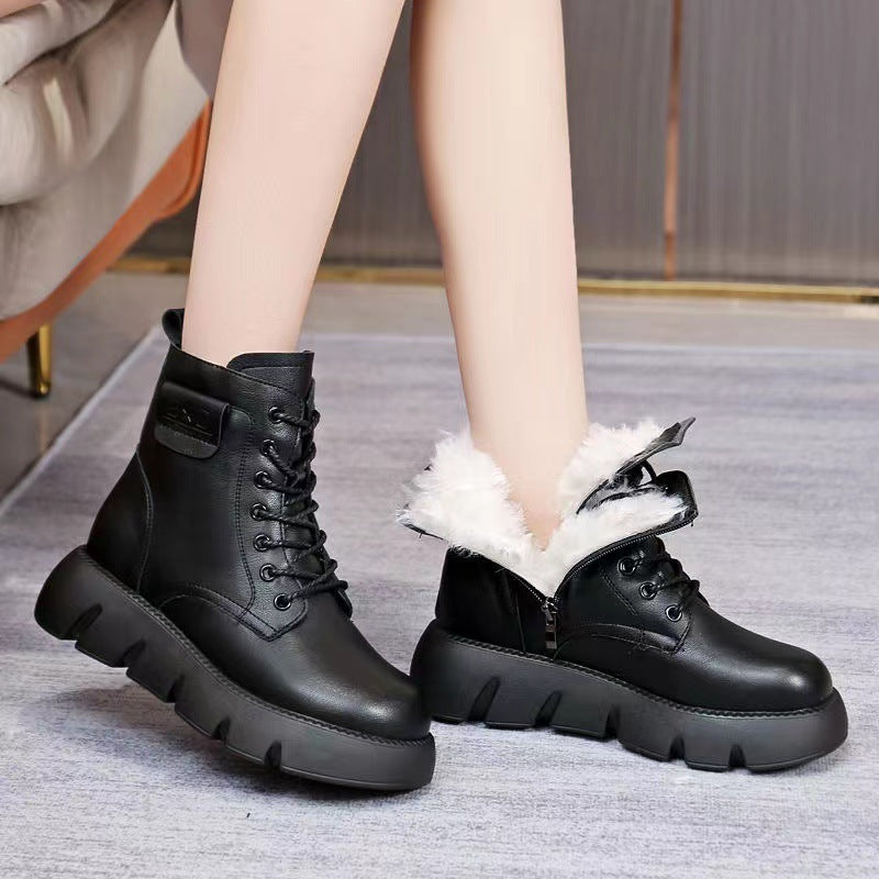 ⛄️👢【35-40】2024 nowe modne zimowe damskie buty z grubą podeszwą, wysokiej jakości skóry-3824481