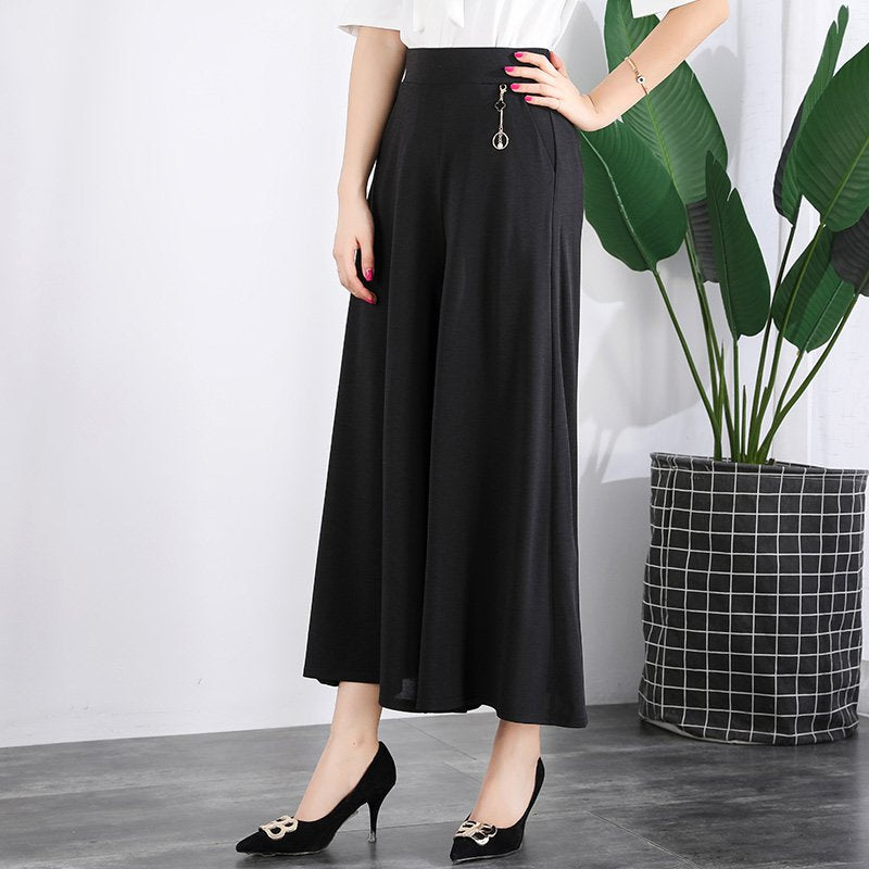❤️【M-5XL】❤️2025 nowy styl damskie letnie cienkie szerokie nogawki lodowy jedwab dziewięciopunktowe szerokie nogawki spodnie, lodowy jedwab oddychający, swobodny i luźny