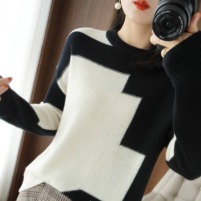 ☃️🎉【S-3XL】2024 nou pulover de cașmir de toamnă și iarnă, pulover scurt de lână, cu gât rotund, tricot, pulover largi-3835994