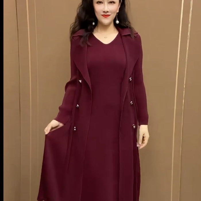 🍂👗【M-4XL】Jesienna, modna, rozciągliwa, dwuczęściowa sukienka wiatrówka